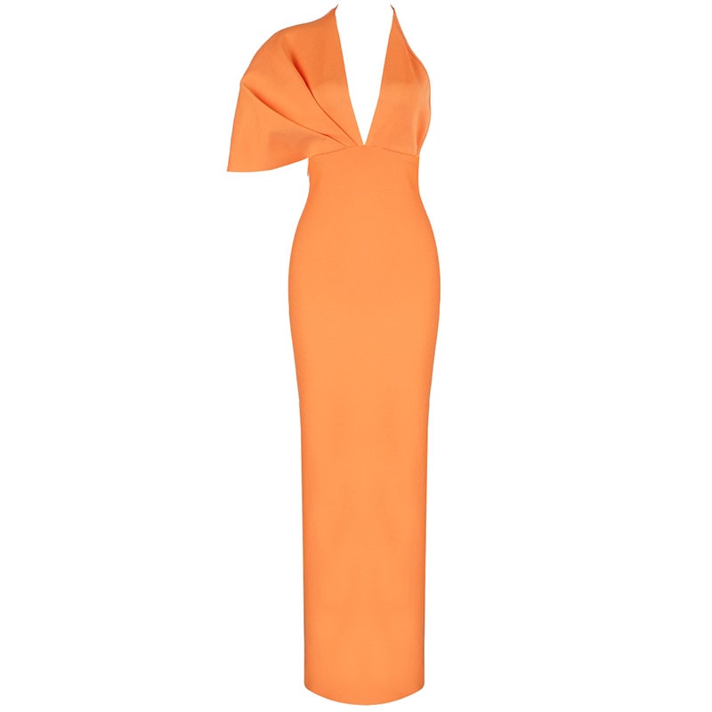 Women Luxury Sexy Short Sleeve V Neck Orange Maxi Long Bandage Dress 2023 Designer Fashion Evening Party Dress Club Vestido