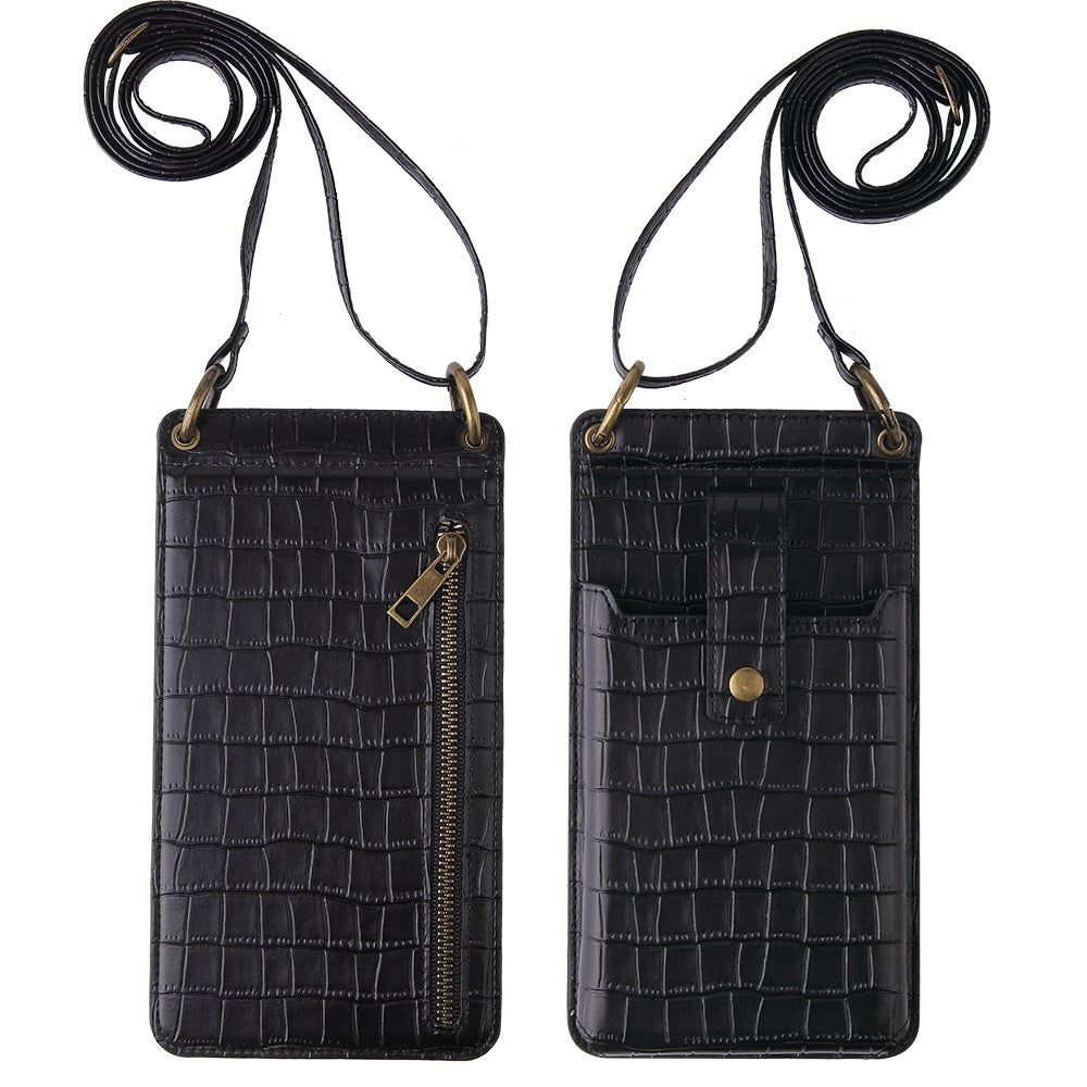 New Multi Function Messenger Vertical Retro Mini One-Shoulder Crocodile Pattern Coin Purse Mobile Phone Bag