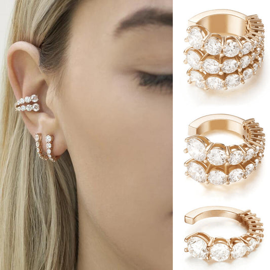 Ear Clip Pierced Earrings Female Simple Fashion Temperament Metal Earrings European And American Multi-Layer Diamond Inlaid C-Shaped Earrings