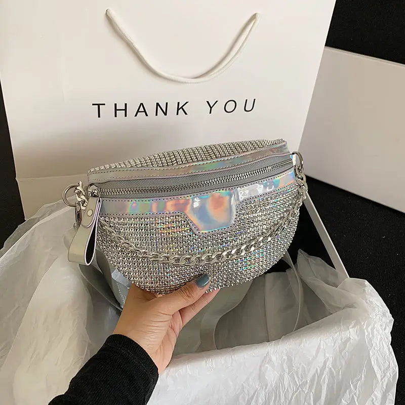 Women Fanny Pack Diamond Waist Belt Bag Luxury Designer Shoulder Bags For Women Fashion Handbag Chain Chest Pack Crossbody Bags