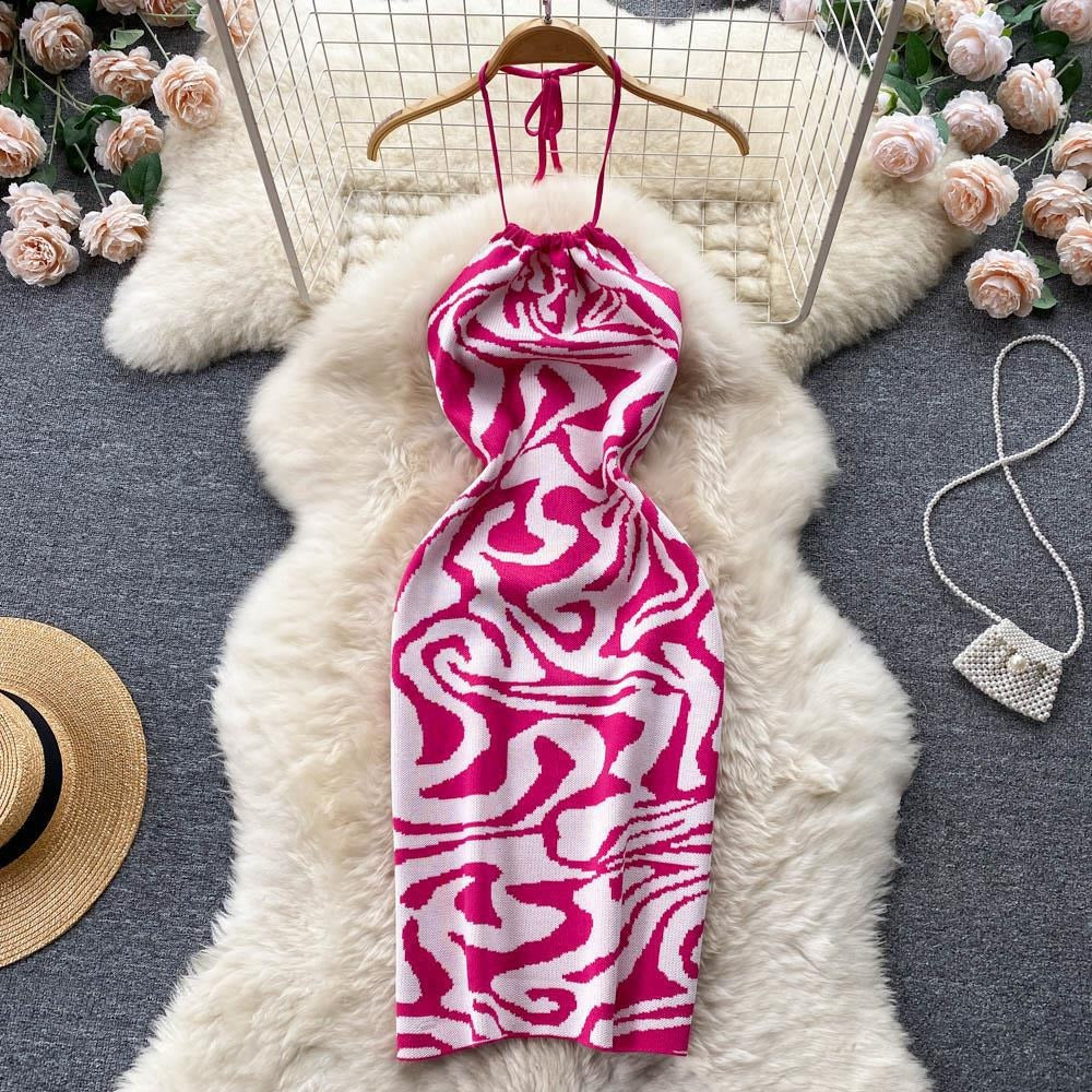 Vacation Season Women Dress Backless Knitted Bodycon Dress