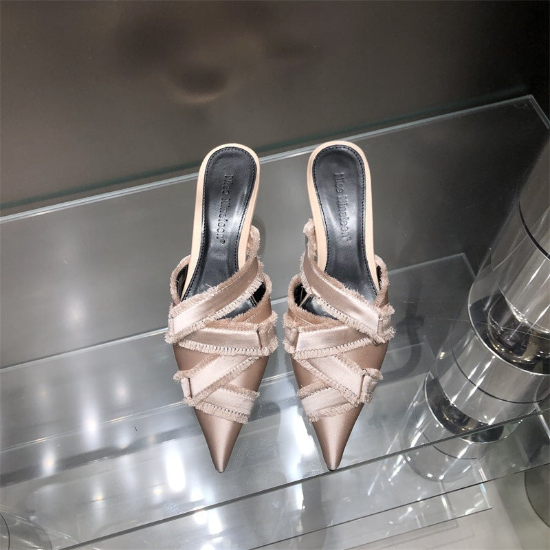 High-heeled slippers European and American fashion pure and sweet style Baotou versatile girls' shoes