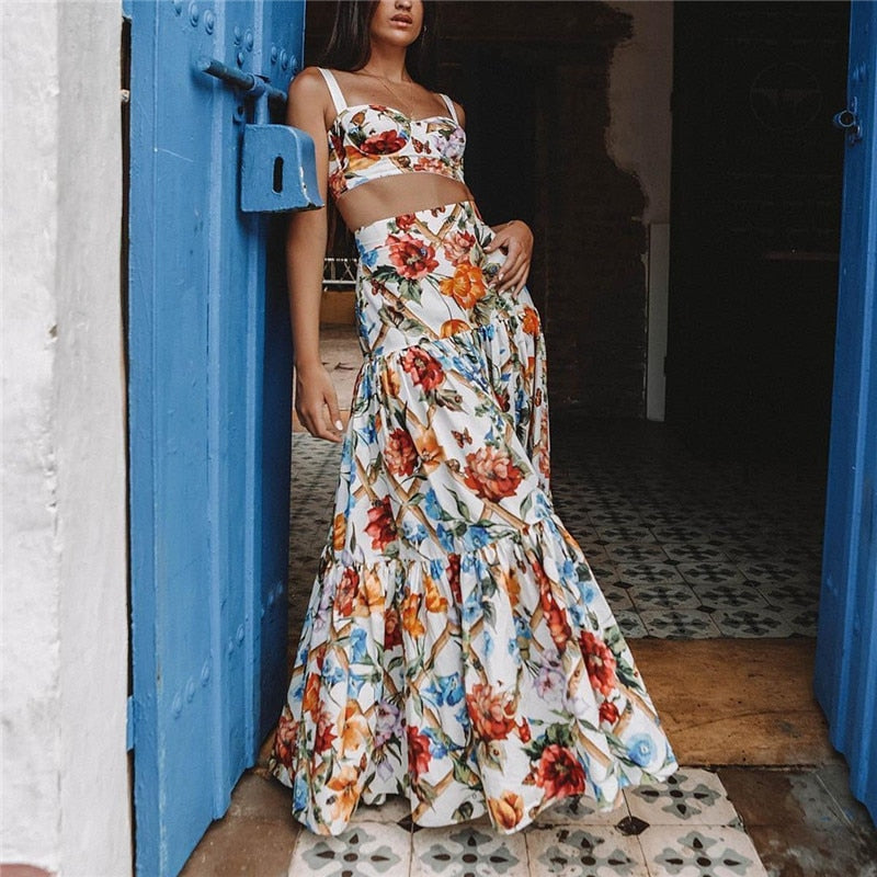 Plus Size 3XL Summer Bohemian Beach Print Dress Sexy Party Night Elegant Maxi White Dress