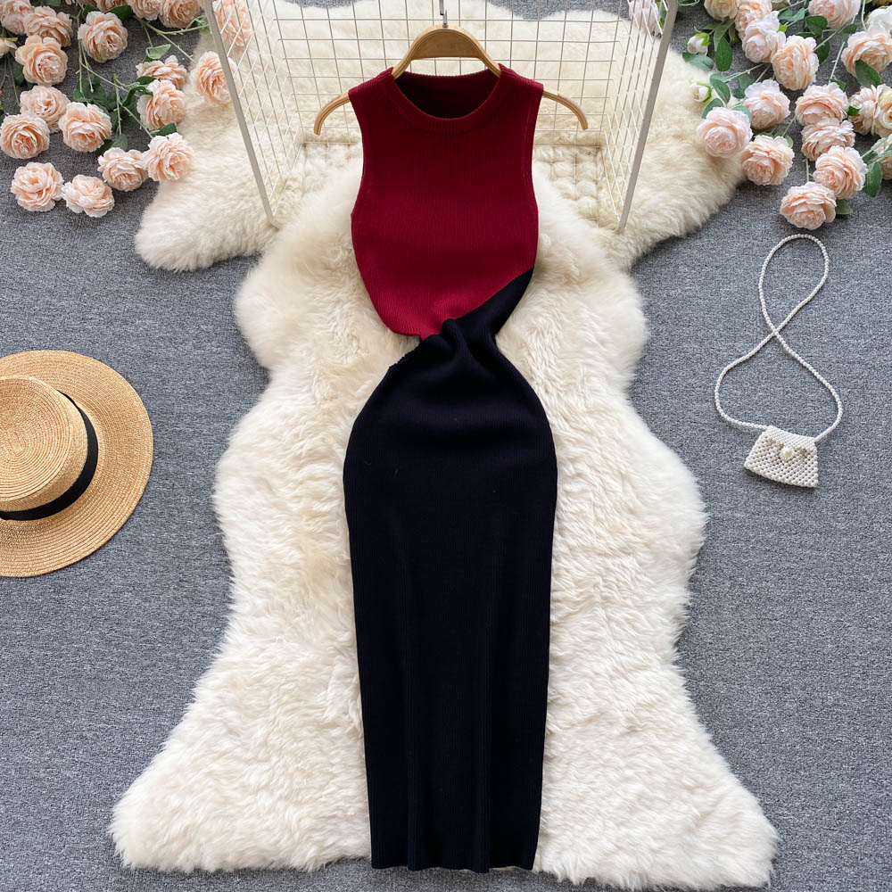 Sleeveless Hollow Knit Bodycon Wrap Dress French Fashion Party Elegant Vestidos Chic Summer Sexy Slim Vintage Women Dress  Ins