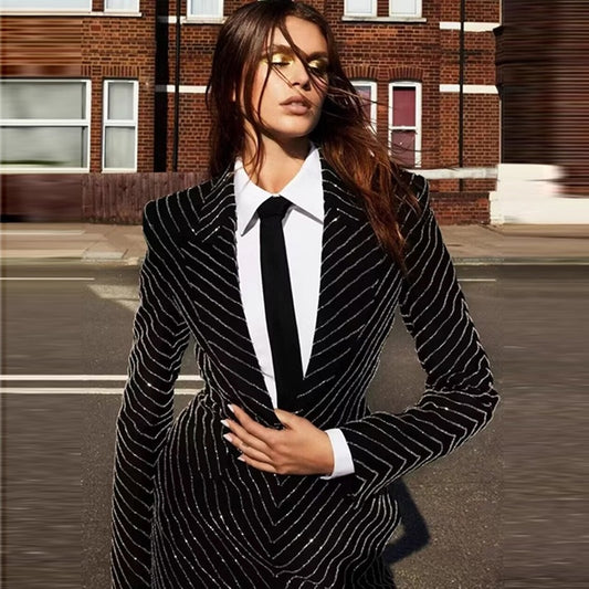 Elegant and fashionable new hot diamond suit collar slim fit wrap buttocks dress