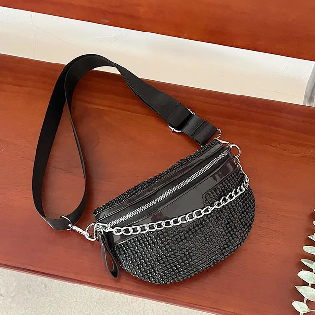 Women Fanny Pack Diamond Waist Belt Bag Luxury Designer Shoulder Bags For Women Fashion Handbag Chain Chest Pack Crossbody Bags