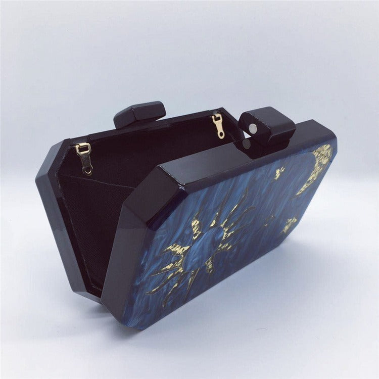 New Product Women's Dark Blue Acrylic Handbag Fashion Star Moon Octagon Dinner Bag Wedding Party Dress Bag