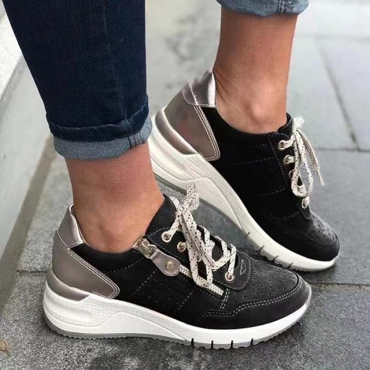 Casual women's sports shoes lace-up burned thick soled plus-size single shoes