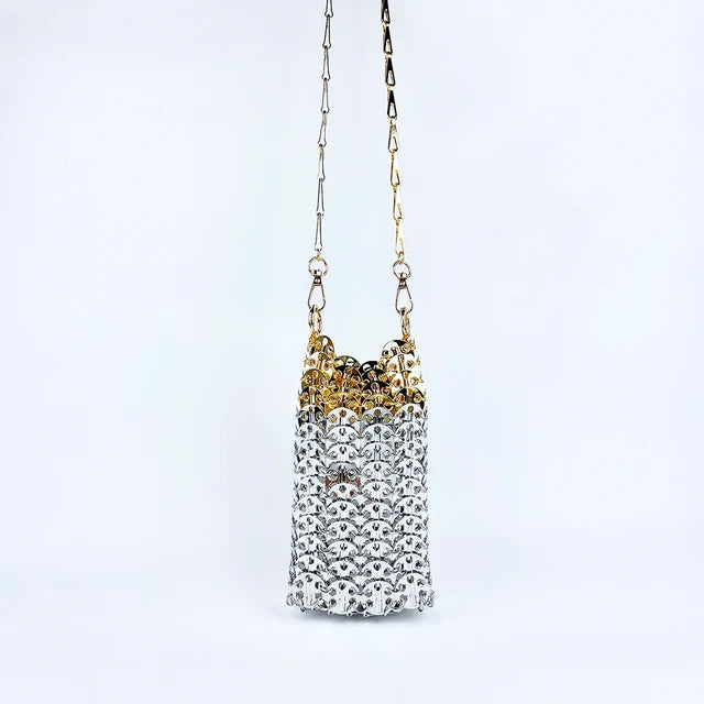 Niche Design Immortal Bag Netizens New Handmade Woven Metal Sequin Chain Mobile Phone One Shoulder Crossbody Small Bag