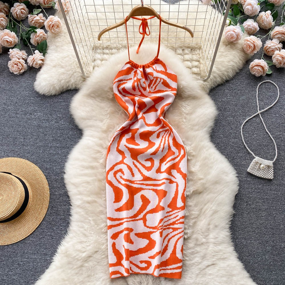 Vacation Season Women Dress Backless Knitted Bodycon Dress