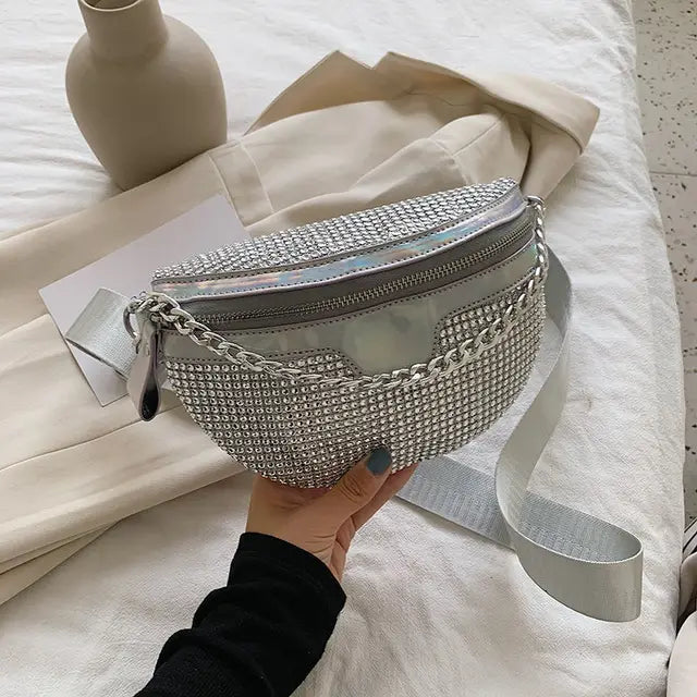 Women Fanny Pack Diamond Waist Belt Bag Luxury Designer Shoulder Bags For Women Fashion Handbag Chain Chest Pack Crossbody Bags