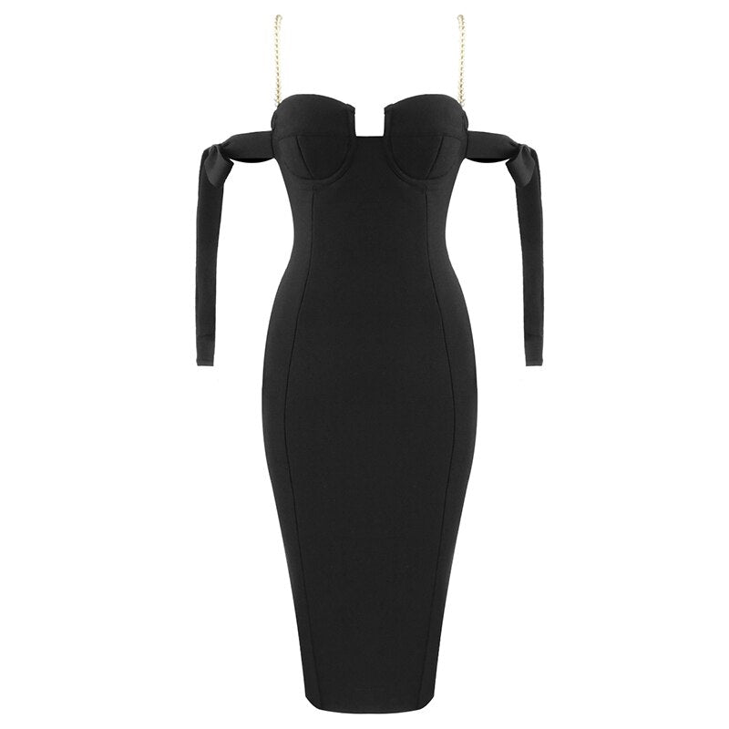 Black Strapless Bandage Dress Rayon Annual Party Dinner Dress Women's Dresses