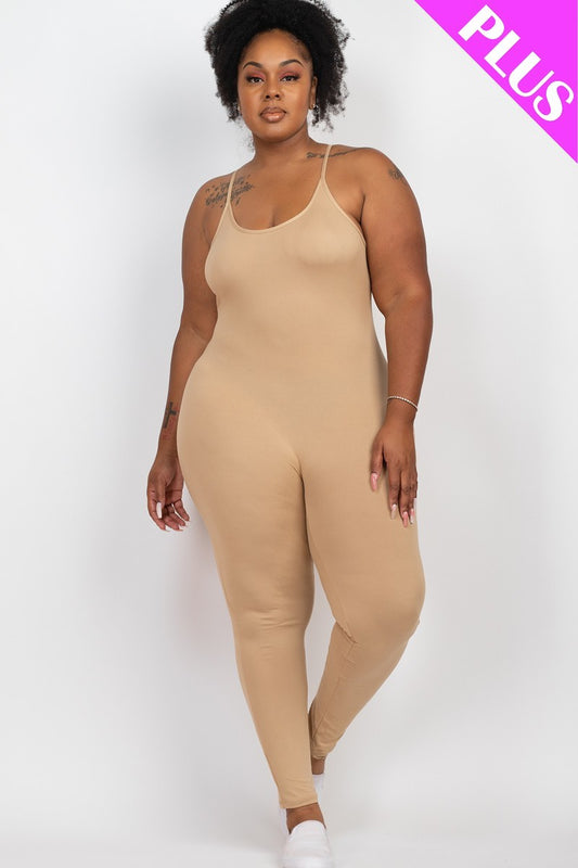 Plus Size Solid Bodycon Cami Jumpsuit